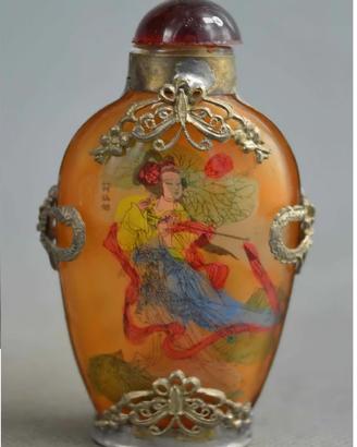 Antica snuff bottle cinese - pittura interna e fil