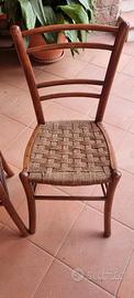Set 4 Sedie Vintage in Legno e Paglia Intrecciata