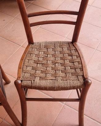 Set 4 Sedie Vintage in Legno e Paglia Intrecciata