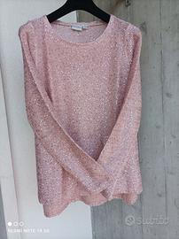 Pullover Donna Paillettes "L", Rosa Cipria - NUOVO