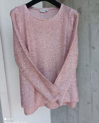 Pullover Donna Paillettes "L", Rosa Cipria - NUOVO