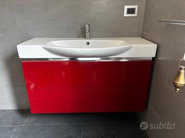 Mobile bagno sospeso rosso lucido, lavabo moderno