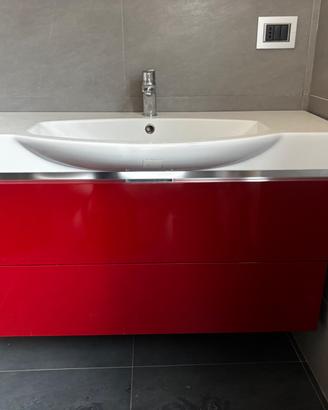 Mobile bagno sospeso rosso lucido, lavabo moderno