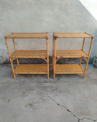 coppia etage in bambù e vimini anni 70 