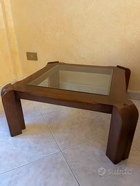 Tavolino da salotto in legno e vetro 70x70 cm