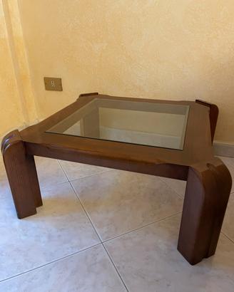 Tavolino da salotto in legno e vetro 70x70 cm