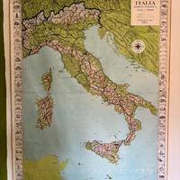 Carta geografica scolastica vintage Italia fisico-