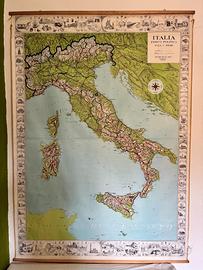 Carta geografica scolastica vintage Italia fisico-
