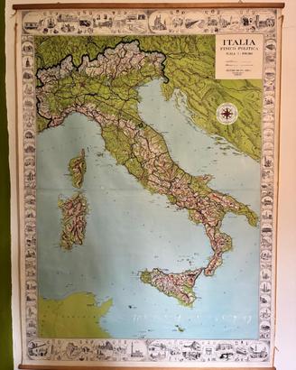 Carta geografica scolastica vintage Italia fisica