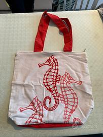 Borsa spesa/spiaggia bianca e rossa