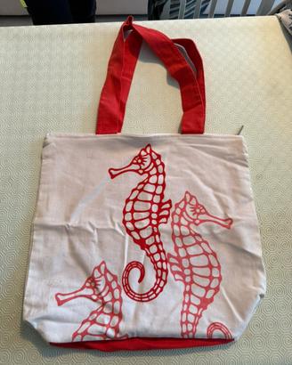 Borsa spesa/spiaggia bianca e rossa