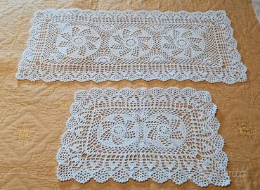 3 CENTRI VINTAGE RETTANGOLARI UNCINETTO  BIANCO