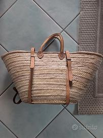 borsa/zaino in vimini e vera pelle misura XL