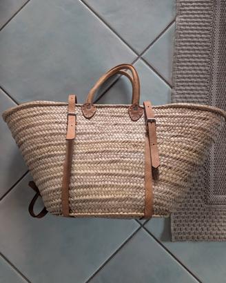 borsa/zaino in vimini e vera pelle misura XL