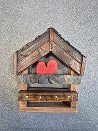 Portachiavi da parete legno e pietra artigianale /