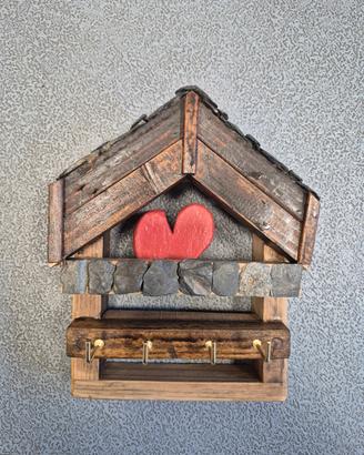 Portachiavi da parete legno e pietra artigianale /