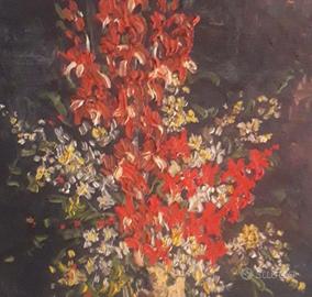 Dipinto ad olio natura morta fiori rossi