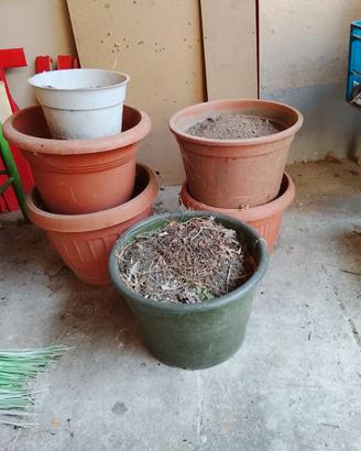 5 grandi vasi in plastica, con terra