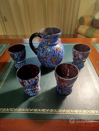 Set Garaffa e 4 bicchieri in vetro Murano anni 60