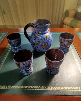 Set Garaffa e 4 bicchieri in vetro Murano anni 60