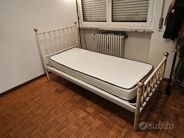 Letto Singolo Bianco + Rete a Doghe + Materasso