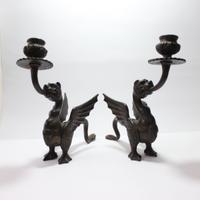 Coppia di Candelieri Zoomorfi Draghi in bronzo XIX
