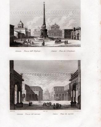 2 Stampe Antiche Originali audot 1837 Catania e Si