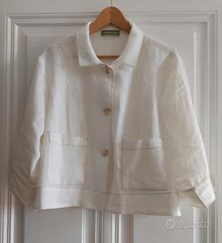 Elisabeth Ascot giacca corta lino bianco tasche