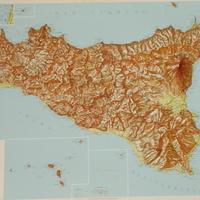 Cartina Geografica 3D Rilievo Sicilia Vintage 