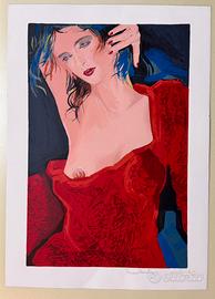 Quadro serigrafia R.  Mussolini figurativo donna