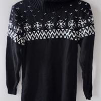 Maglione-abito nero fantasie invernali in bianco