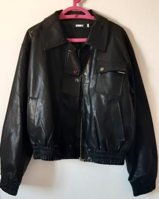 Giubbotto ecopelle nero-stile Bomber Biker–Donna