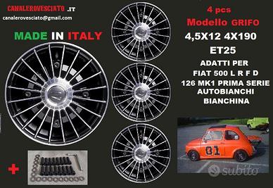 Cerchi grifo nero4,5x 12 4x190 fiat 500 l f r