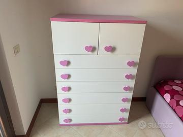 Moretti Compact Cassettiera Bianca con Cuori Rosa