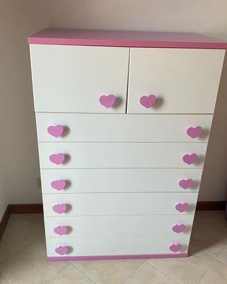 Moretti Compact Cassettiera Bianca con Cuori Rosa