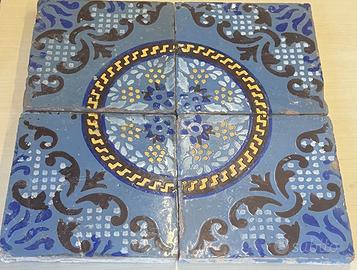 Pannello di 4 mattonelle-riggiole- in Maiolica Del