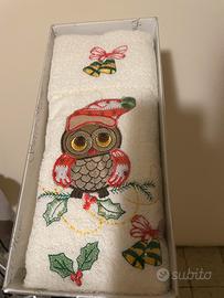 Coppia asciugamani con ricamo Gufo