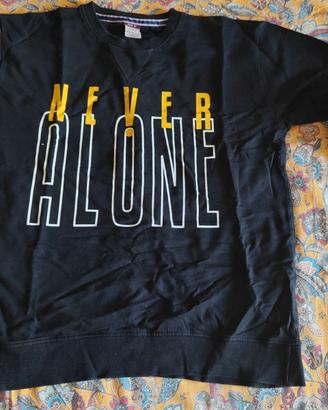 Felpa uomo OLD SEAMS nera scritta Never Alone