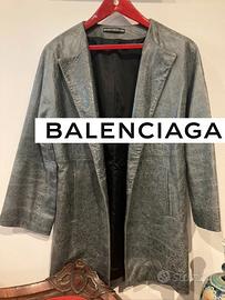 Balenciaga cappotto donna in pelle color Jeans