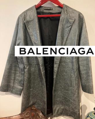 Balenciaga cappotto donna in pelle color Jeans