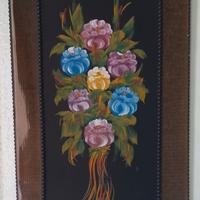 Quadro con fiori, dipinto su legno con cornice