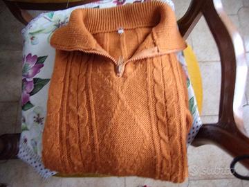 Maglione uomo lana cerniera parziale arancione t M
