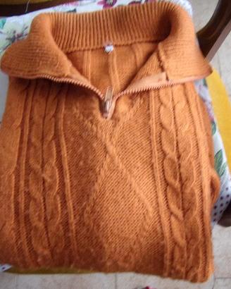 Maglione uomo lana cerniera parziale arancione t M
