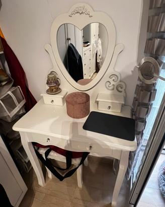 Console per trucco con sgabello in legno bianco 💄