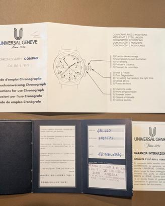 Universal Geneve Garanzia + Istruzioni Compax