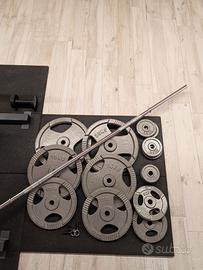 Set dischi palestra in ghisa e bilanciere