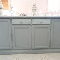 Credenzone Color Grigio,Cassetti Shabbati Bianchi