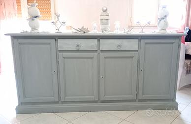 Credenzone Color Grigio,Cassetti Shabbati Bianchi