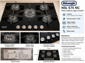 Piano cottura De'Longhi 5 fuochi Vetro nero 