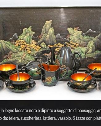 ANTICO SERVIZIO DA THÈ IN LEGNO LACCATO NERO